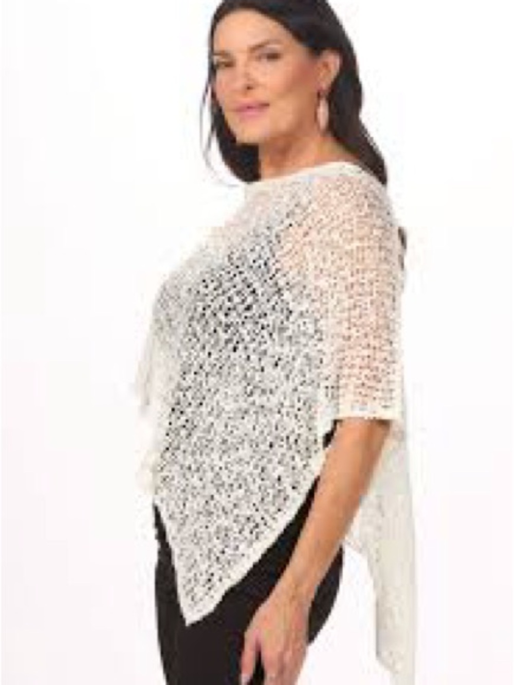 Women's White Crochet Poncho Sweater - Lightweight Open-Knit Layer